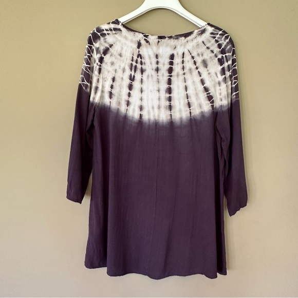 Medium Tie Dye Tunic Top Tie Front 3/4 Sleeves Blue Nautical Casual Boho Hippie - Picture 4 of 6